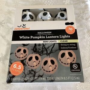 NWT Celebrate Halloween White Pumpkin Lantern String Lights Clear 6.5 ft